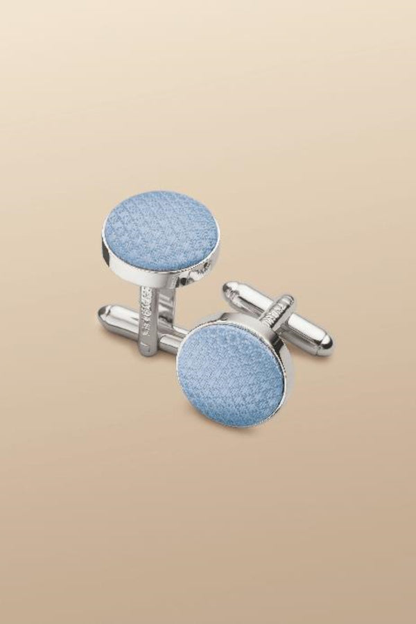 Sky Blue Plain Round Silk Cufflink