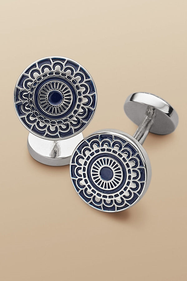 Navy Patterned Enamel Cufflink