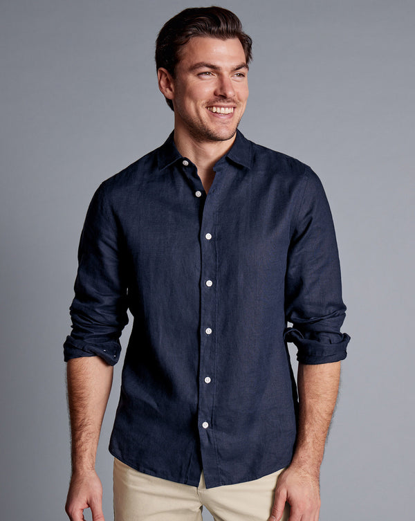 Navy Blue Pure Linen Extra Slim Fit Shirt
