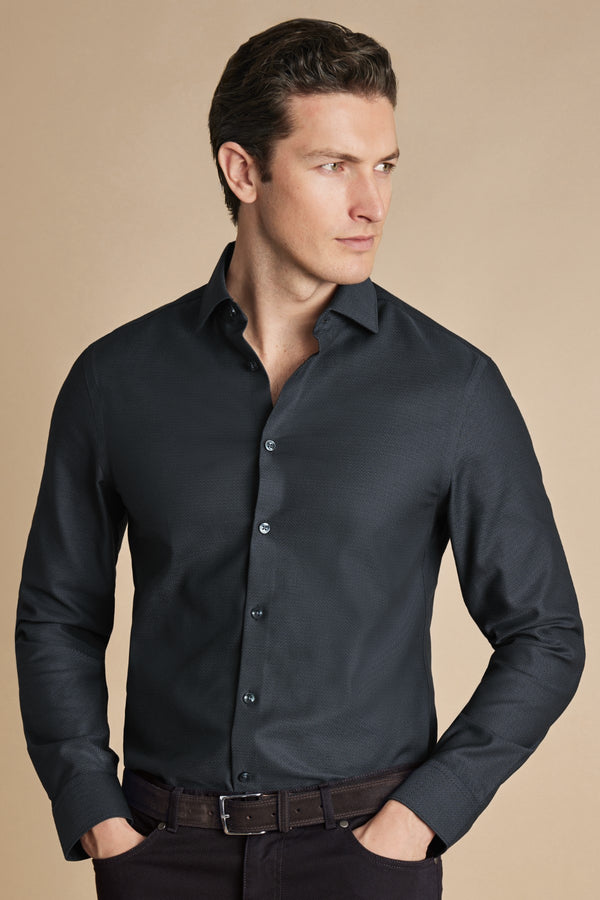 Dark Grey Non-Iron Stretch Texture Slim Fit Shirt