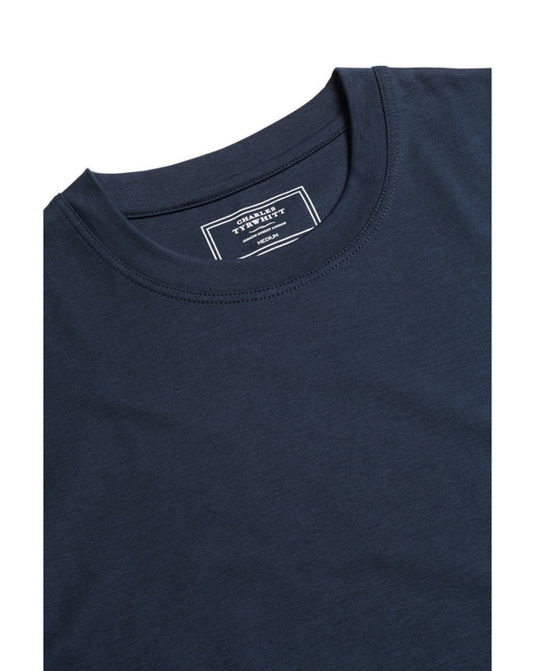 Navy Blue Cotton Jersey Short Sleeve Tyrwhitt T