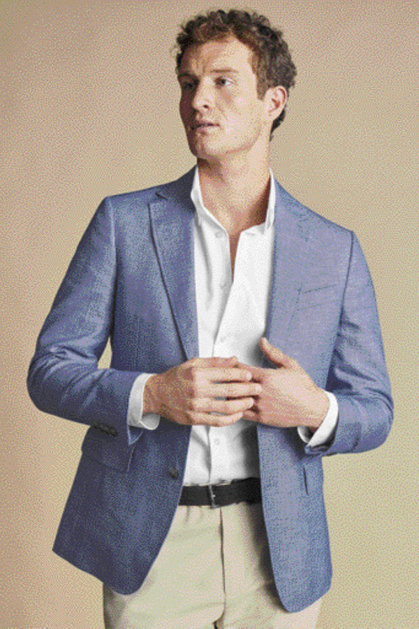 Cobalt Blue Linen Cotton Slim Fit Jacket