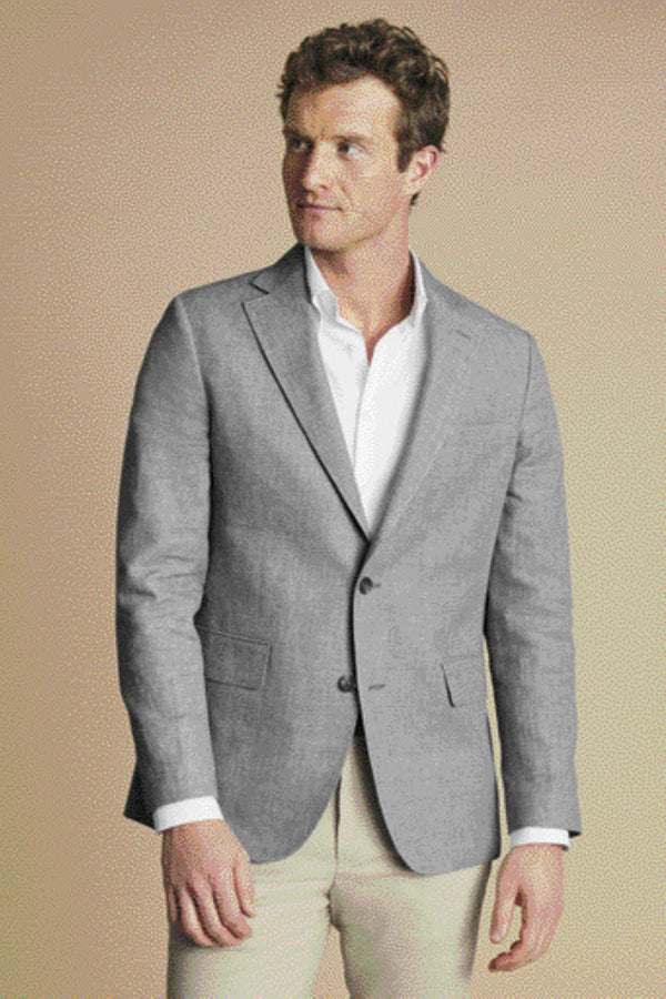 Dark Grey Linen Cotton Slim Fit Jacket