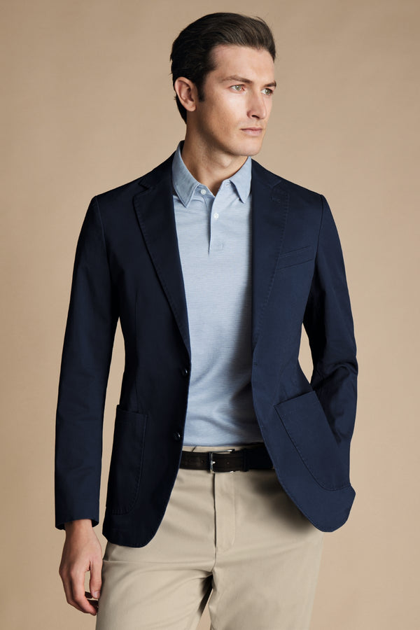 Navy Cotton Stretch Slim Fit Jacket