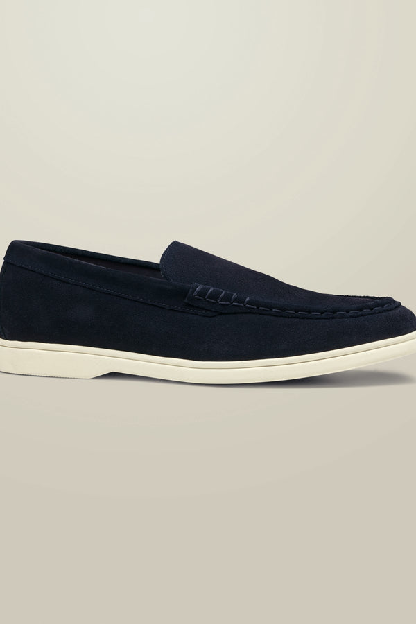 Navy Suede Slip On Loafer