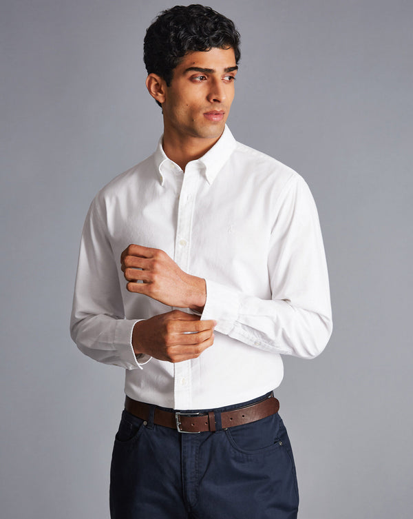 White Plain Slim Fit Button-Down Washed Oxford Shirt