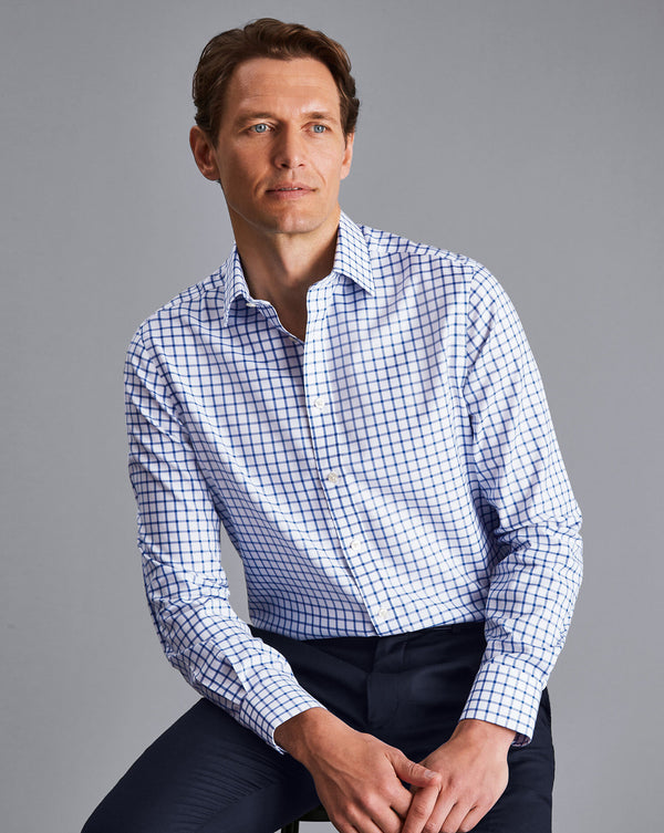 Cobalt Blue Non Iron Twill Grid Check Classic Fit