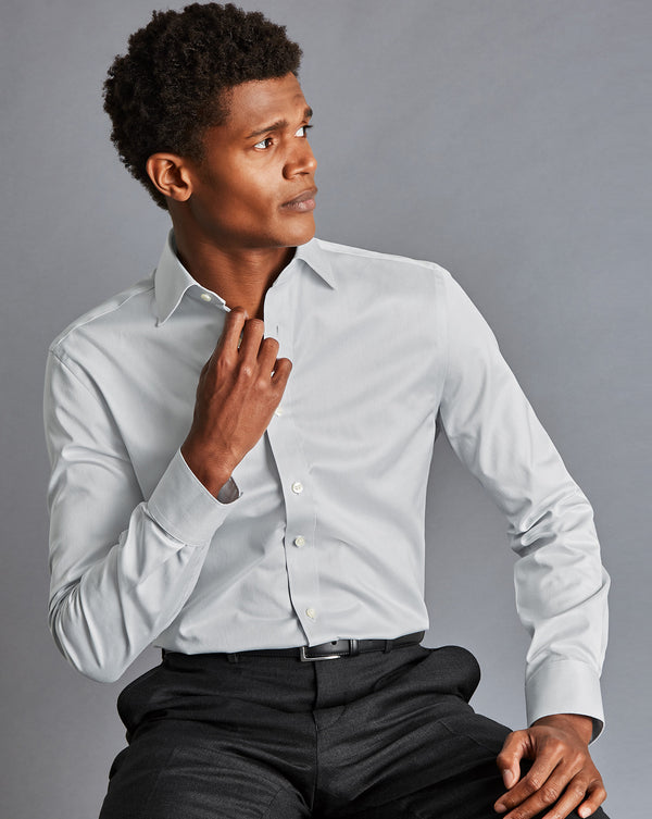 Silver Grey Egyptian Cotton Hampton Weave Classic Fit Shirt