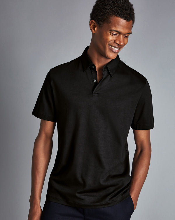 Black Plain Short Sleeve Jersey Polo