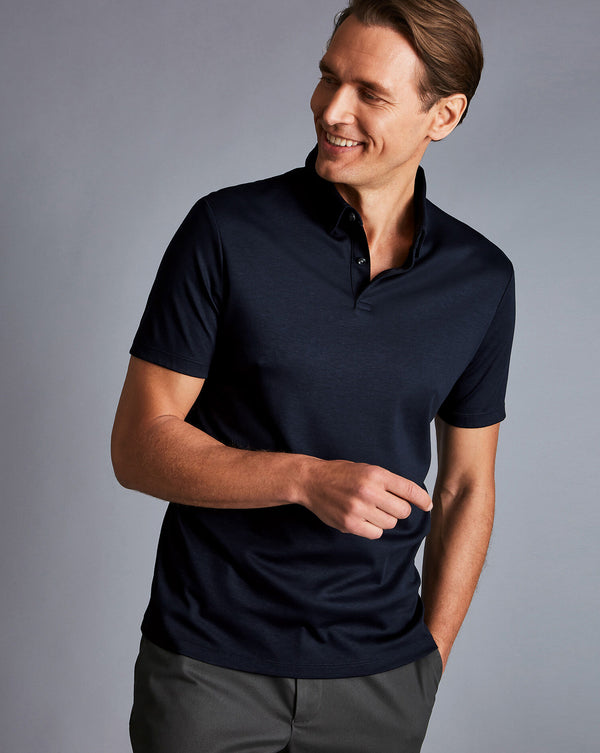 Navy Blue Plain Short Sleeve Jersey Polo