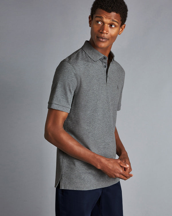 Grey Marl Short Sleeve Cotton Tyrwhitt Pique Polo