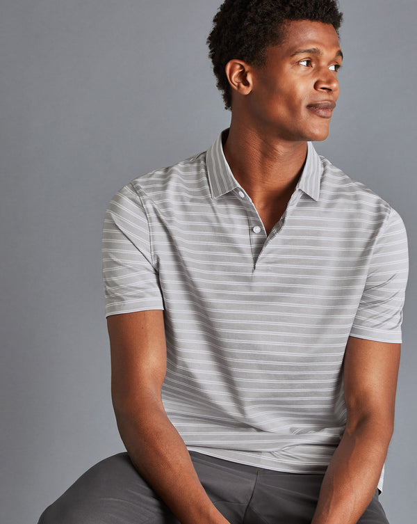 Light Grey Jacquard Stripe Short Sleeve Cotton Polo