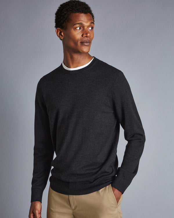 Charcoal Grey Pure Merino Crew Neck Jumper