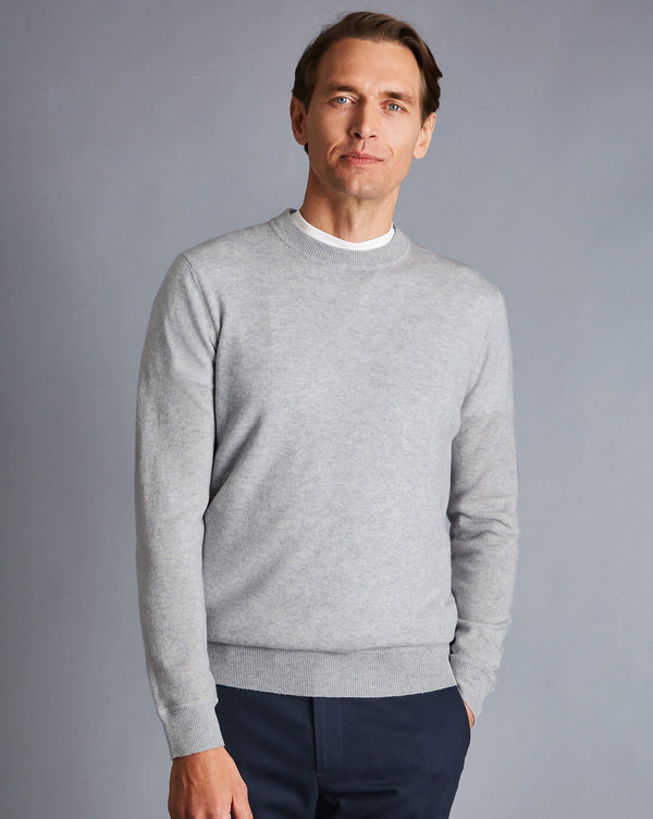 Silver Grey Merino/Cashmere Crew Neck Jumper