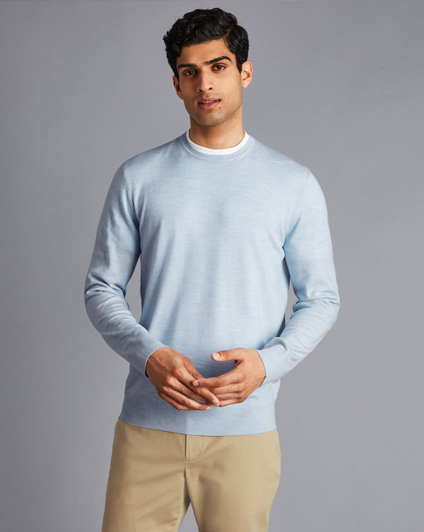 Light Blue Pure Merino Crew Neck Jumper