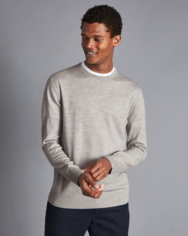 Silver Grey Pure Merino Crew Neck Jumper